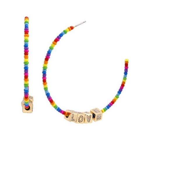 Betsey Johnson Love Beaded Hoop Earrings - Picture 2 of 8